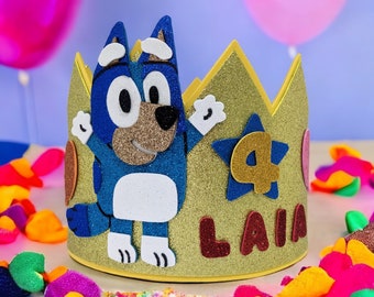 Corona de cumpleaños de Bluey. Fiesta temática de Bluey. Corona personalizada.