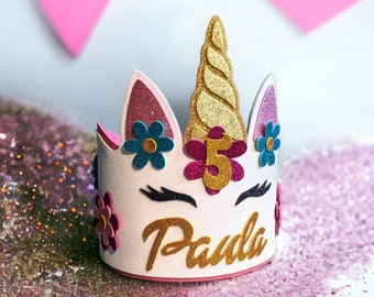 Corona de cumpleaños de Unicornio. Fiesta temática de Unicornio. Corona personalizada.