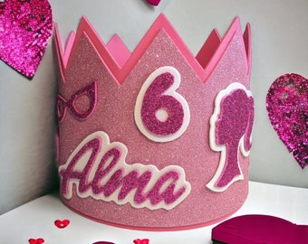 Corona de cumpleaños de Barbie. Fiesta temática de Barbie. Corona personalizada.