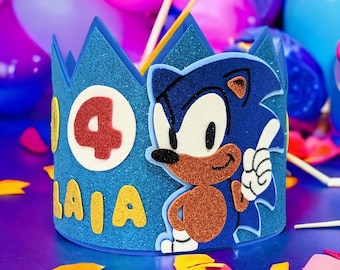 Corona de cumpleaños de Sonic. Fiesta temática de Sonic. Corona personalizada.