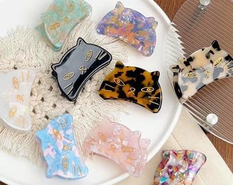 Colorful Cat Face Metal Acetate Hair Claw Clips