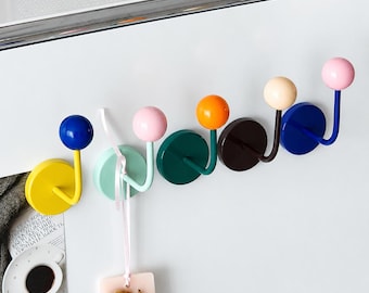 Color Block Magnetic Wall Hook, Round Ball Refrigerator Hanger for Bags, Clothes and Hats