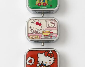 Pill and Jewelry Box with Mirror and Kitten Print