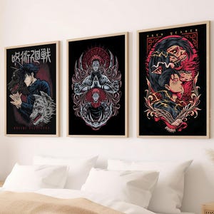 Anime Art Set of 3 Canvas / Art Prints / Framed, Anime Poster, Manga Gift, Anime Rare Art Prints, JJK, AOT Above Bed Wall Art, Anime Bedroom