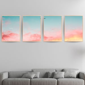 "4er Set, Himmel Landschaft, Wand Kunst, Bunte Natur Drucke, Wolken Poster mit Zitat ""Today is a good day"" blauer Himmel Wohnkultur Kunstdruck"
