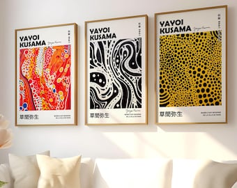 草間彌生 サイン入りアート 高品質 キャンバス3枚セット / アート