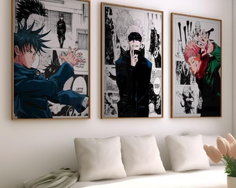 Jujutsu Kaisen Poster Set of 3 Wall Art, Canvas / Art Prints / Framed, Anime Art, Manga Gift, Anime Rare Art Prints
