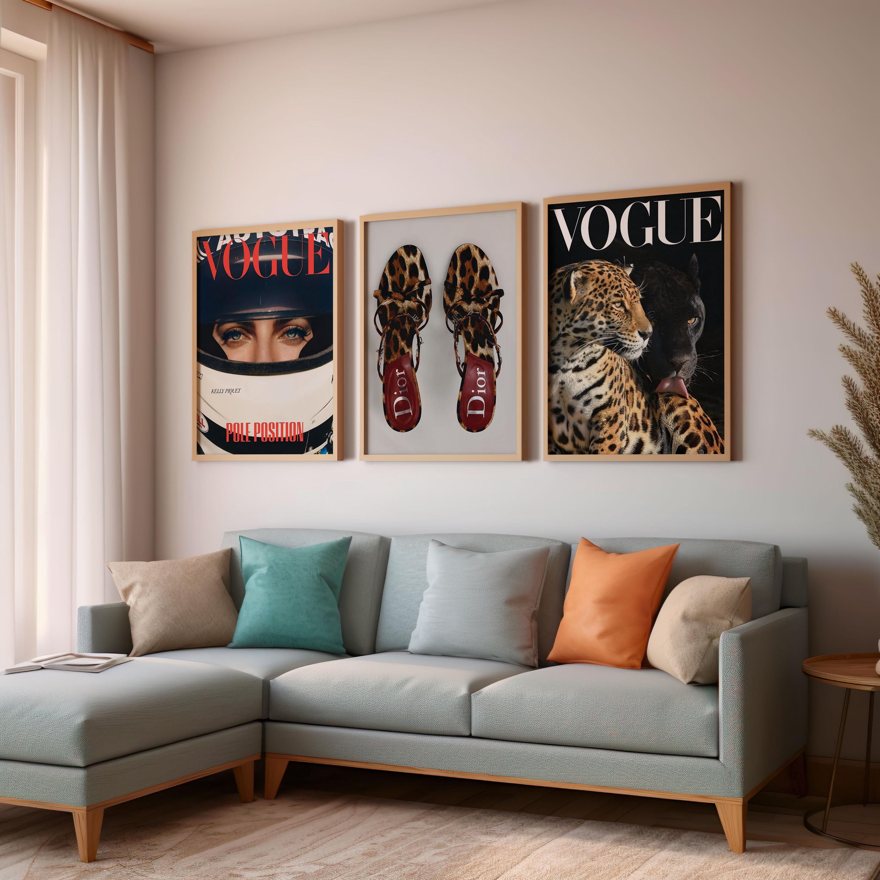 Retro Fashion Magazine Art Set of 3 Canvas / Art Prints / Framed, Vintage High Heels, Leopard Print Girly Poster, Trendy Wall Art Luxury Set