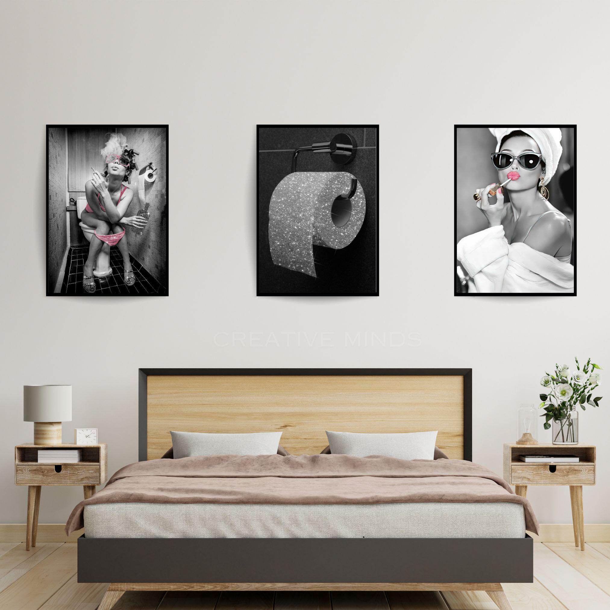 Luxury Glamorous Girl Set of 3 Canvas / Art Prints / Framed Wall Art, Home Decor, Make up GRWM Dorm Girls Art, Luxury Bathroom, Toilet