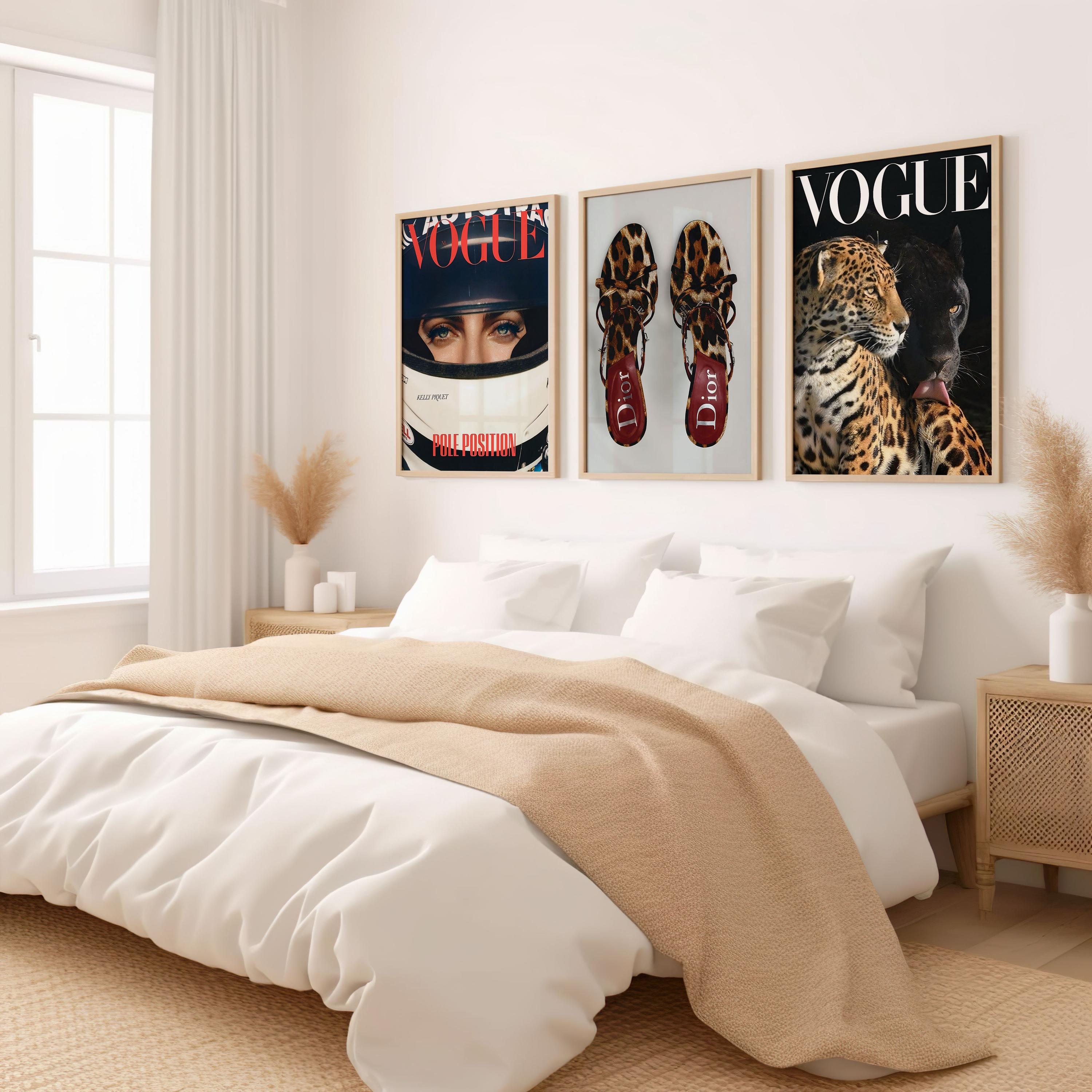Retro Fashion Magazine Art Set of 3 Canvas / Art Prints / Framed, Vintage High Heels, Leopard Print Girly Poster, Trendy Wall Art Luxury Set