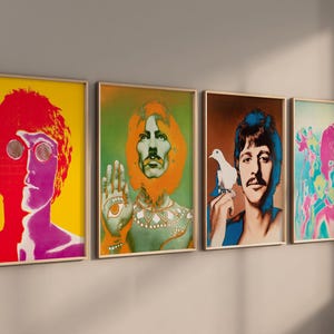 Vintage Beatles 4er Set Leinwand / Kunstdrucke / gerahmte Wandkunst, hochwertige The Beatles Poster, Retro Musik Kunst 1960er Jahre Lebendige Wanddrucke