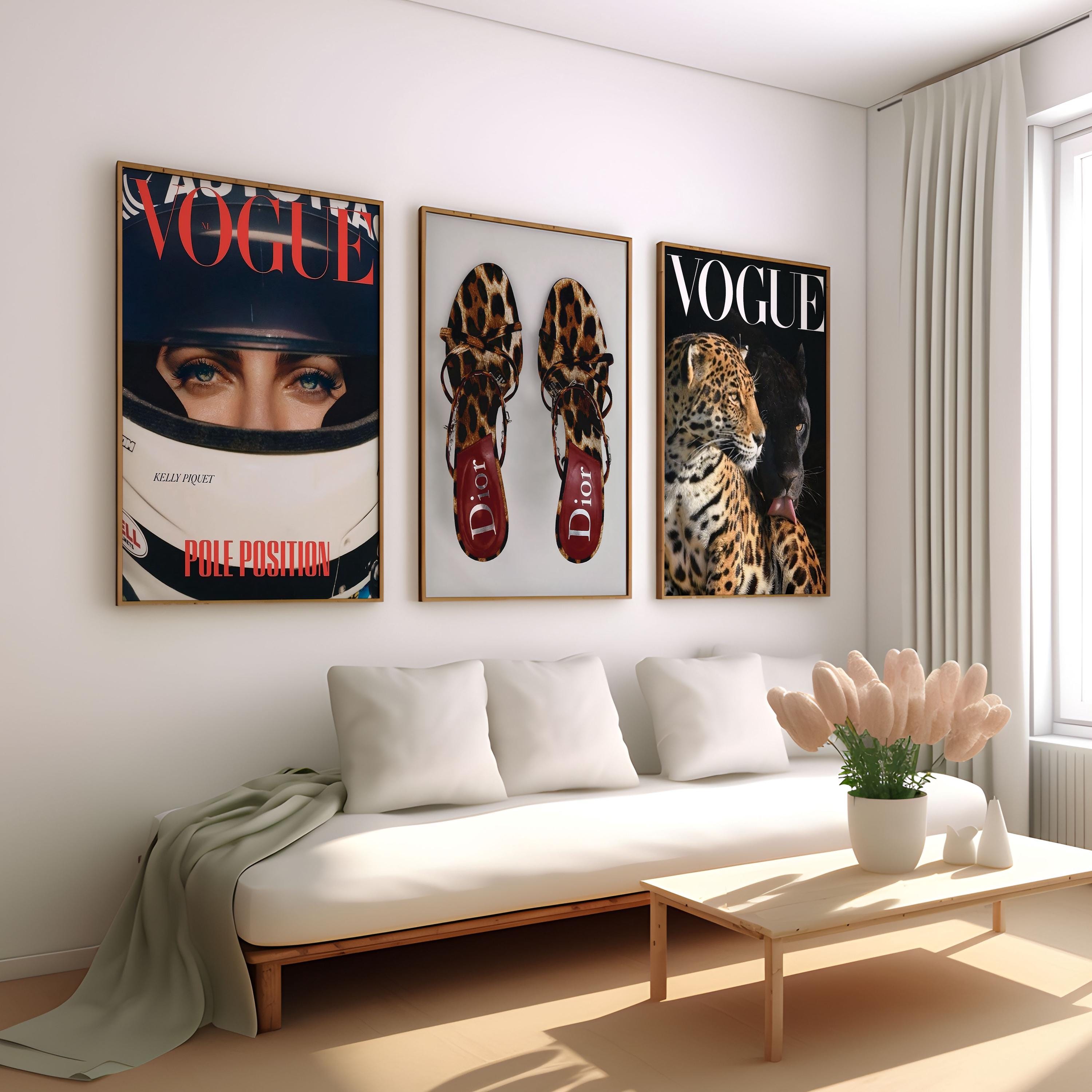 Retro Fashion Magazine Art Set of 3 Canvas / Art Prints / Framed, Vintage High Heels, Leopard Print Girly Poster, Trendy Wall Art Luxury Set