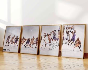 Kobe Bryant set of 4 Canvas / Art Print / gerahmte Wandkunst, Kobe Poster, Basketball-Fangeschenk, Sportlegende, Basketball-Dekor Sportraum