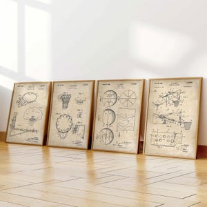 Basketball Vintage Set of 4 Wall Art, Canvas / Art Print / Framed, Basketball Patent Poster, Basketball fan gift, Art home decor