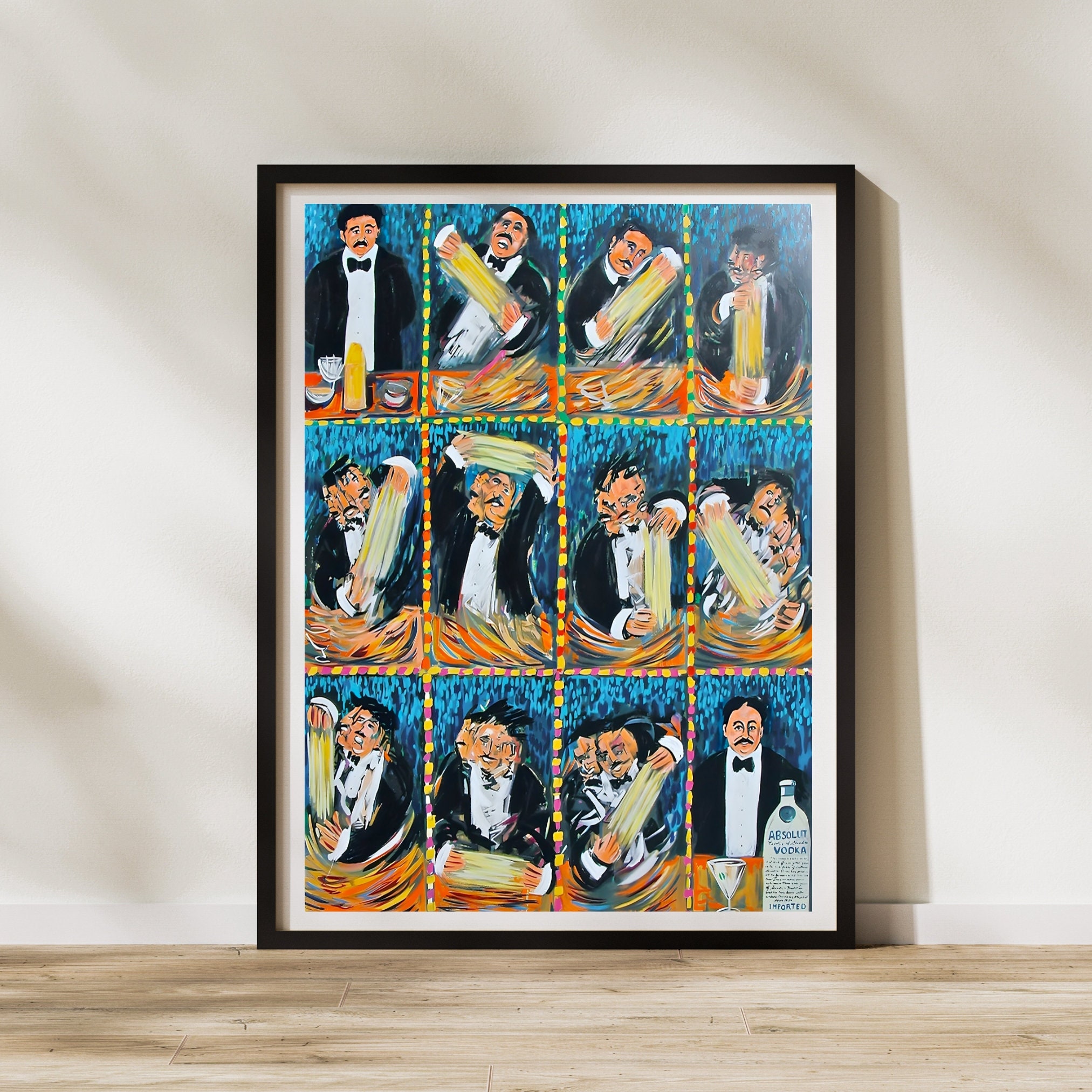 Guy Buffet Set of 2 'The Making Of Perfect Martini' Wall Art Framed / Unframed / Canvas, Vintage Food & Drink Poster, Bar Art, Cafe, Liquor