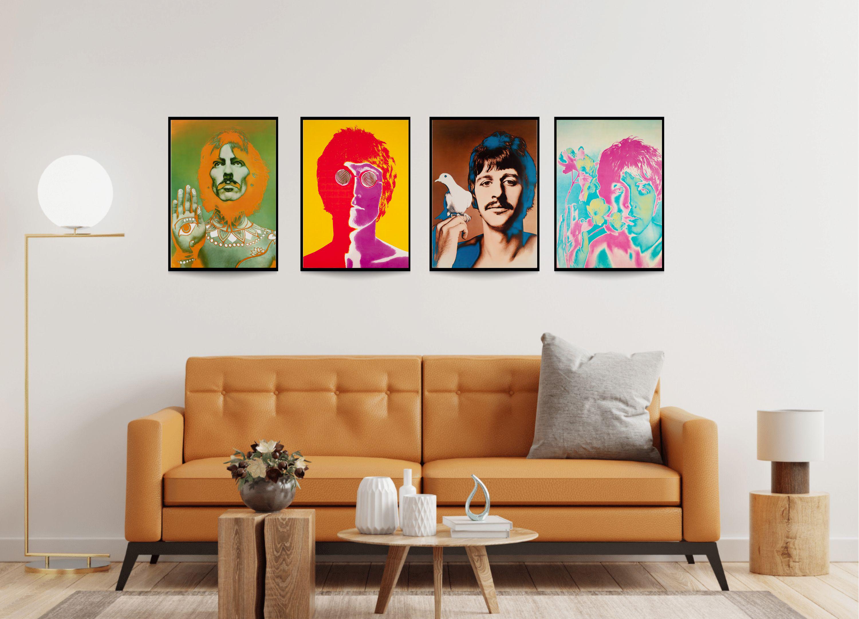 Vintage Beatles Set of 4 Canvas / Art Prints / Framed Wall Art, High Quality The Beatles Poster, Retro Music Art 1960's Vibrant Wall Prints