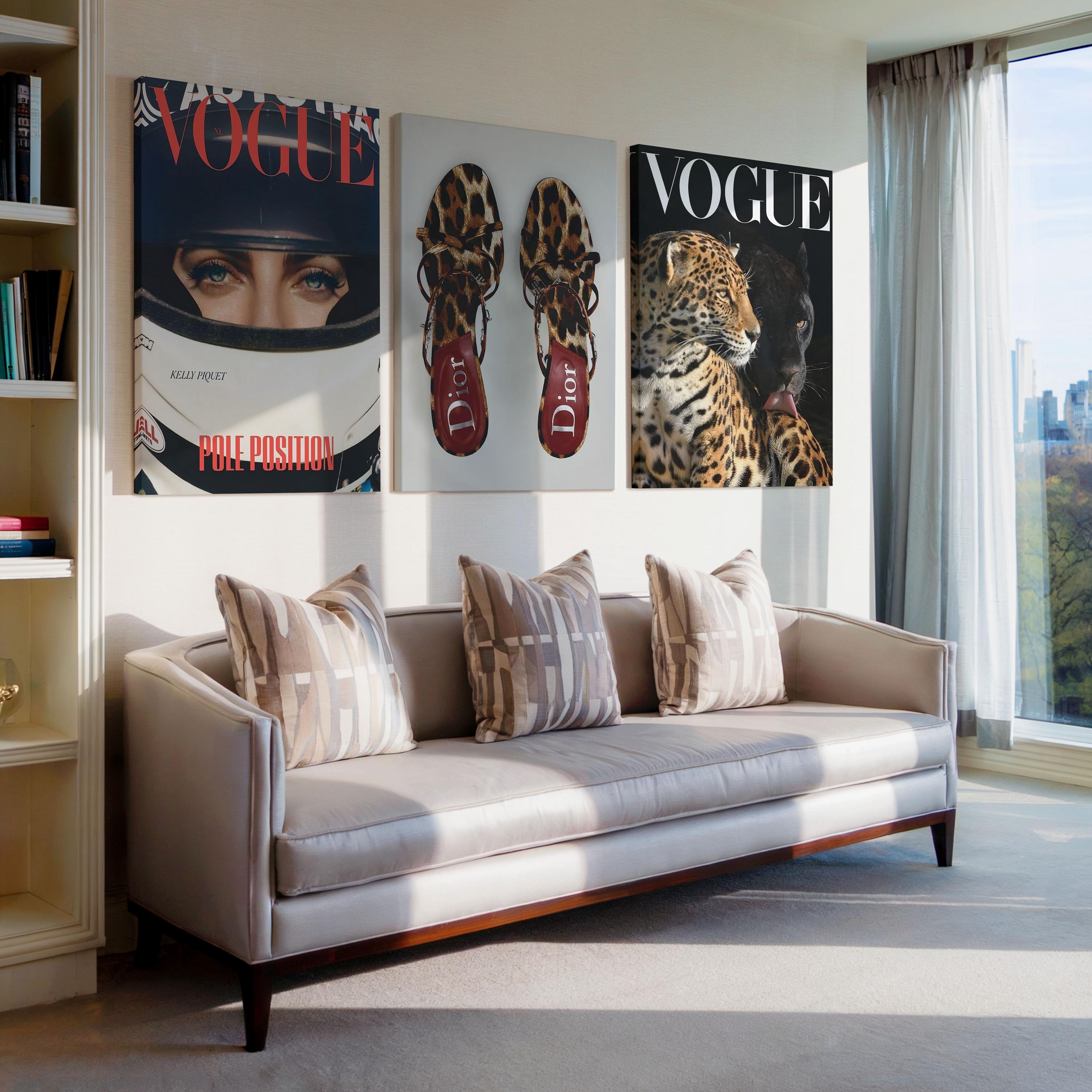Retro Fashion Magazine Art Set of 3 Canvas / Art Prints / Framed, Vintage High Heels, Leopard Print Girly Poster, Trendy Wall Art Luxury Set