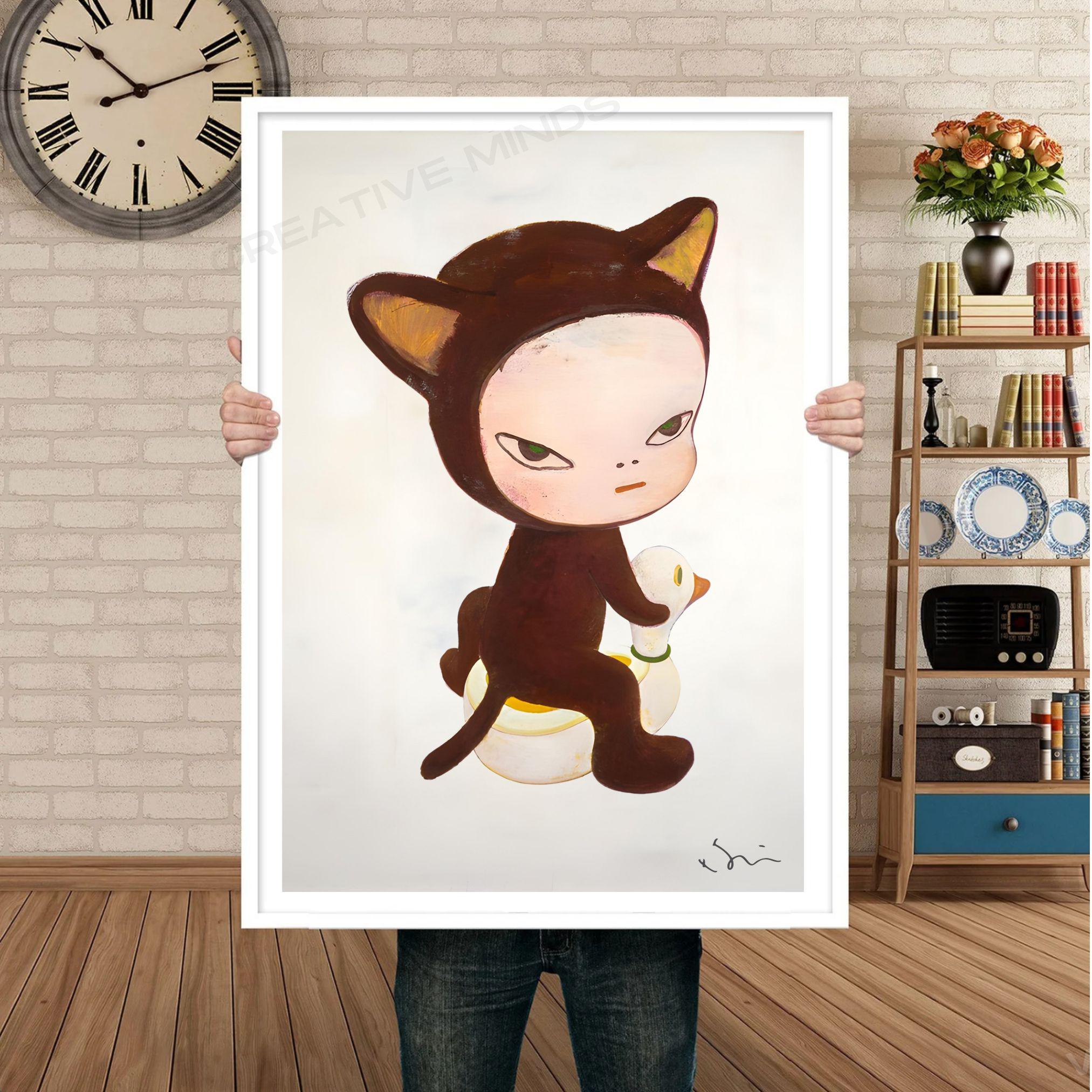 Yoshitomo Nara Signed Art High Quality Set of 3 Canvas / Art Prints / Framed Japanese Wall Art, We are Punks, Harmless kitty, Yayoi Kusama