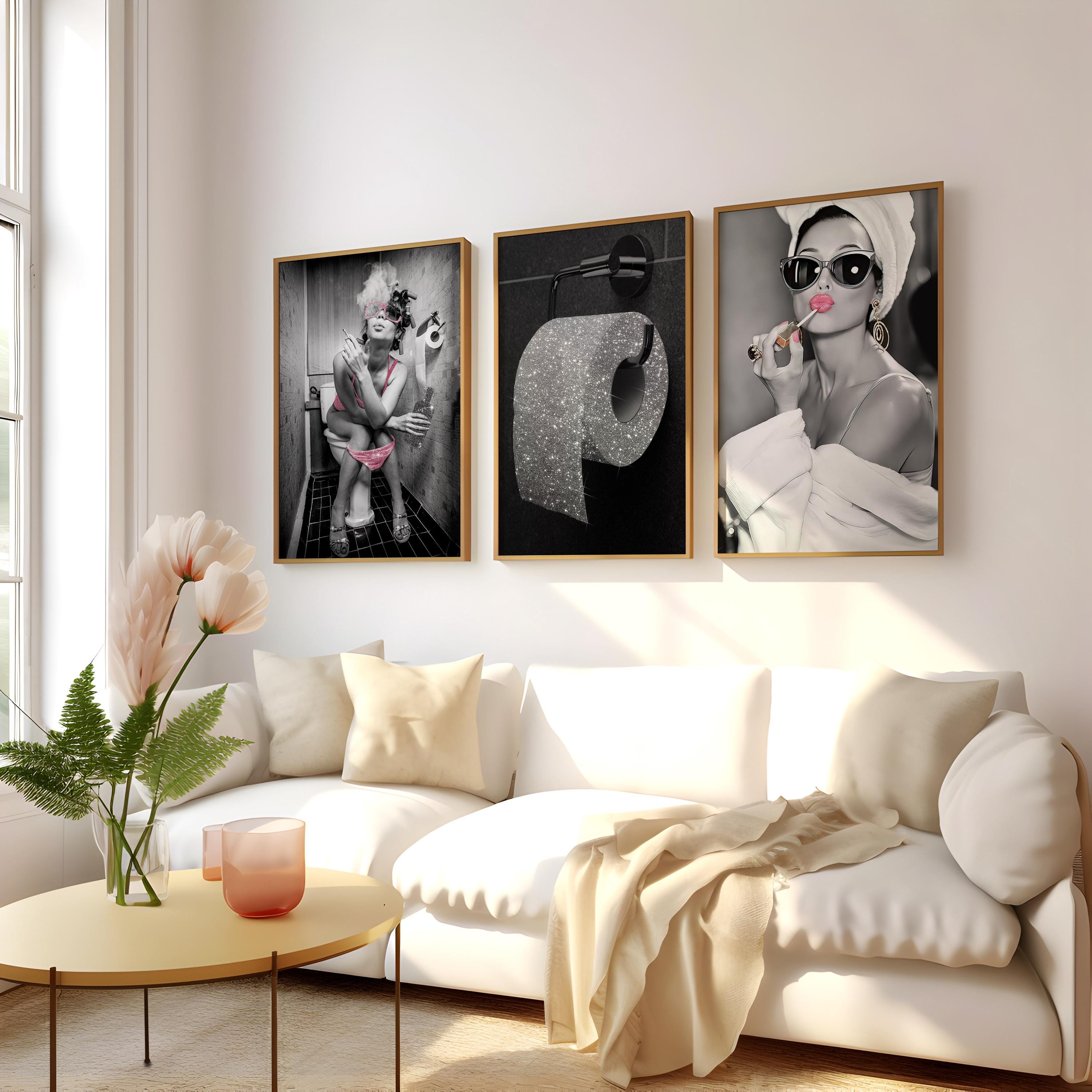 Luxury Glamorous Girl Set of 3 Canvas / Art Prints / Framed Wall Art, Home Decor, Make up GRWM Dorm Girls Art, Luxury Bathroom, Toilet