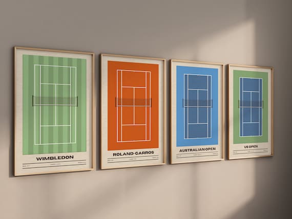 Tennis Poster Set of 4 Canvas / Art Prints / Framed Wall Art, High Quality Minimalist Art, Tournament Tennis Court Prints 2025, Tennis Gift