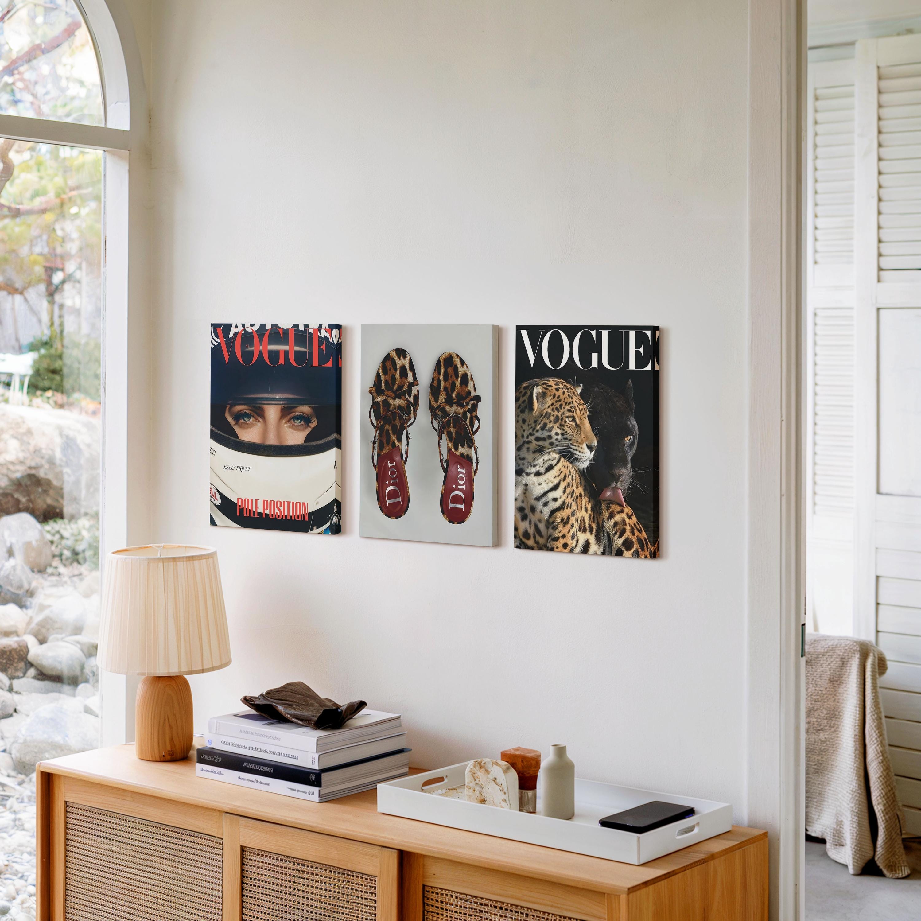 Retro Fashion Magazine Art Set of 3 Canvas / Art Prints / Framed, Vintage High Heels, Leopard Print Girly Poster, Trendy Wall Art Luxury Set