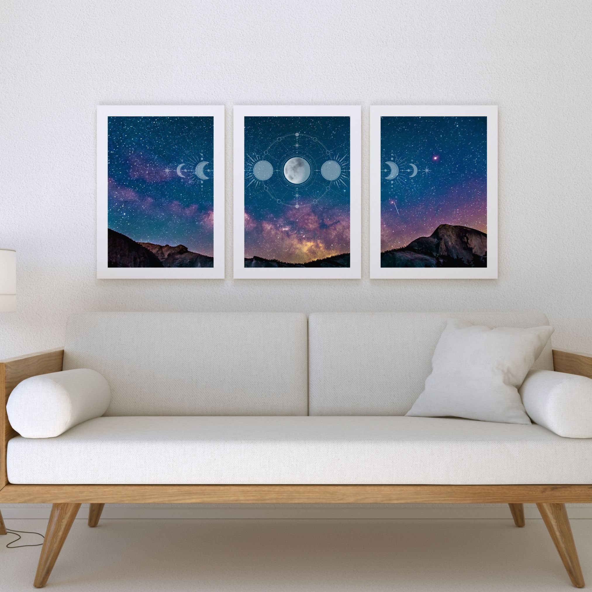 Moon Phases Art Print Set of 3 Night Sky Wall Art Landscape - Etsy UK