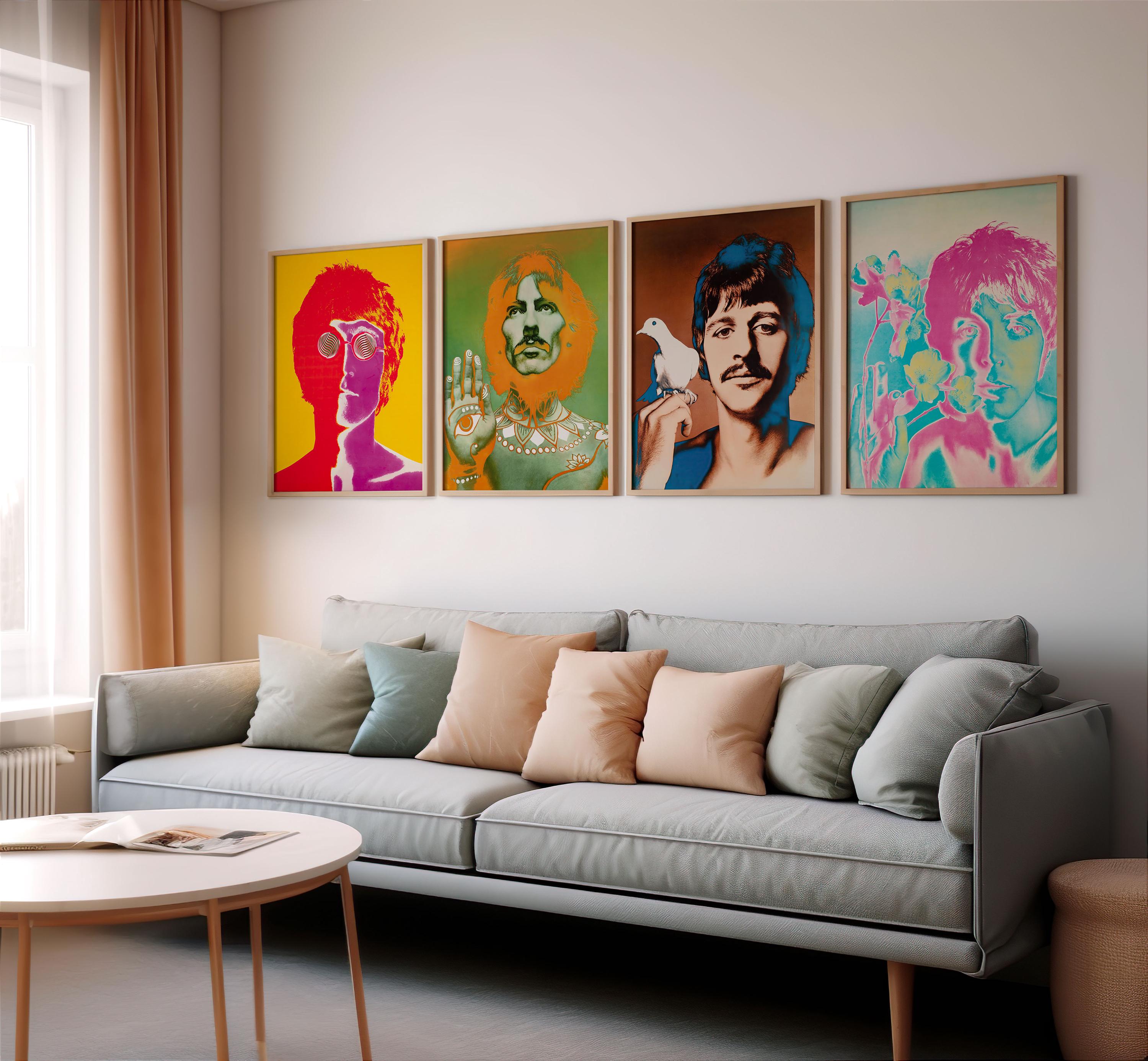 Vintage Beatles Set of 4 Canvas / Art Prints / Framed Wall Art, High Quality The Beatles Poster, Retro Music Art 1960's Vibrant Wall Prints