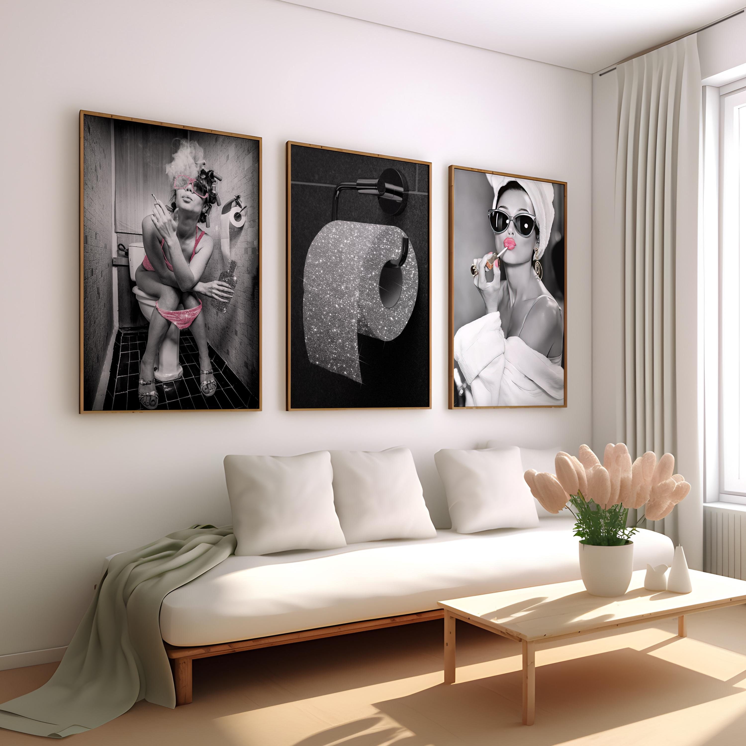 Luxury Glamorous Girl Set of 3 Canvas / Art Prints / Framed Wall Art, Home Decor, Make up GRWM Dorm Girls Art, Luxury Bathroom, Toilet