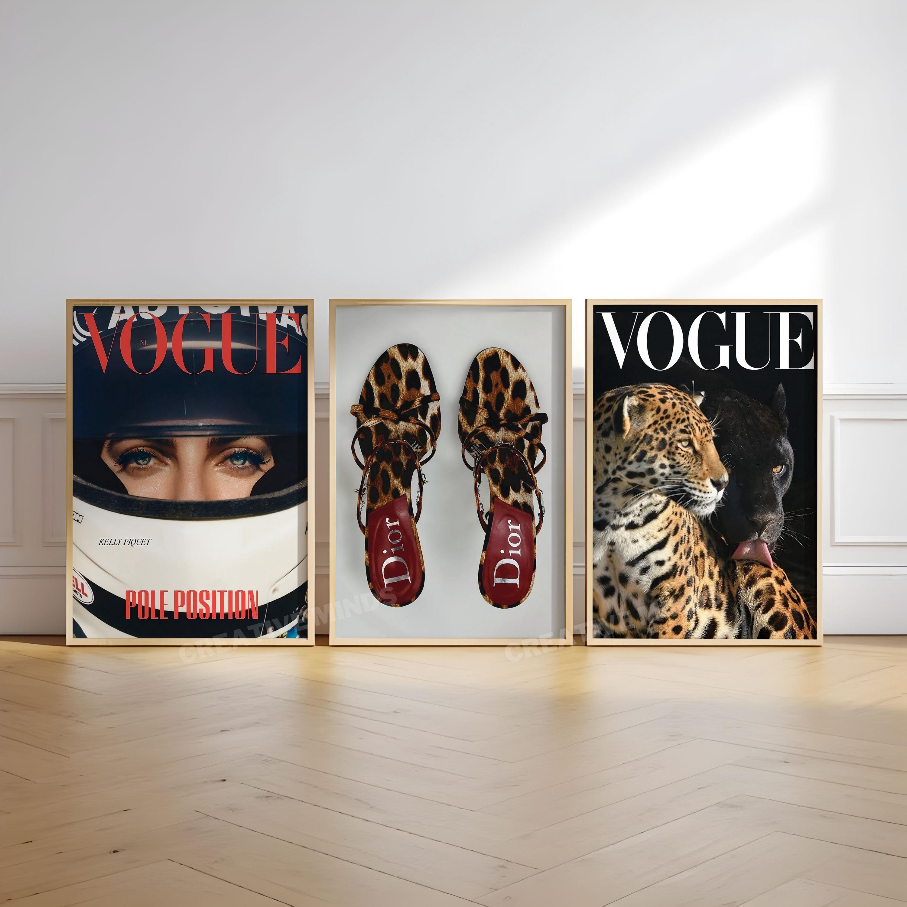 Retro Fashion Magazine Art Set of 3 Canvas / Art Prints / Framed, Vintage High Heels, Leopard Print Girly Poster, Trendy Wall Art Luxury Set