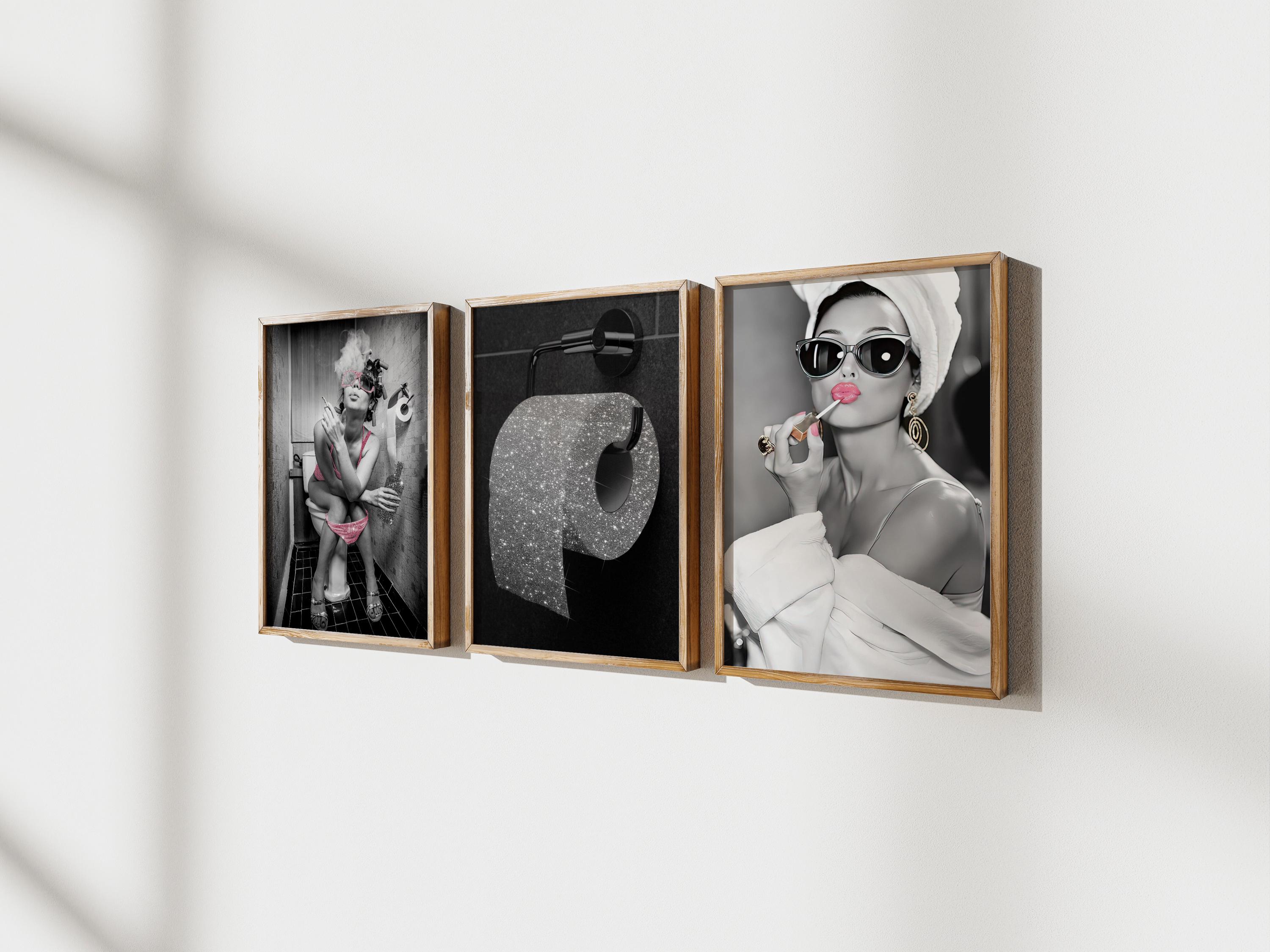 Luxury Glamorous Girl Set of 3 Canvas / Art Prints / Framed Wall Art, Home Decor, Make up GRWM Dorm Girls Art, Luxury Bathroom, Toilet