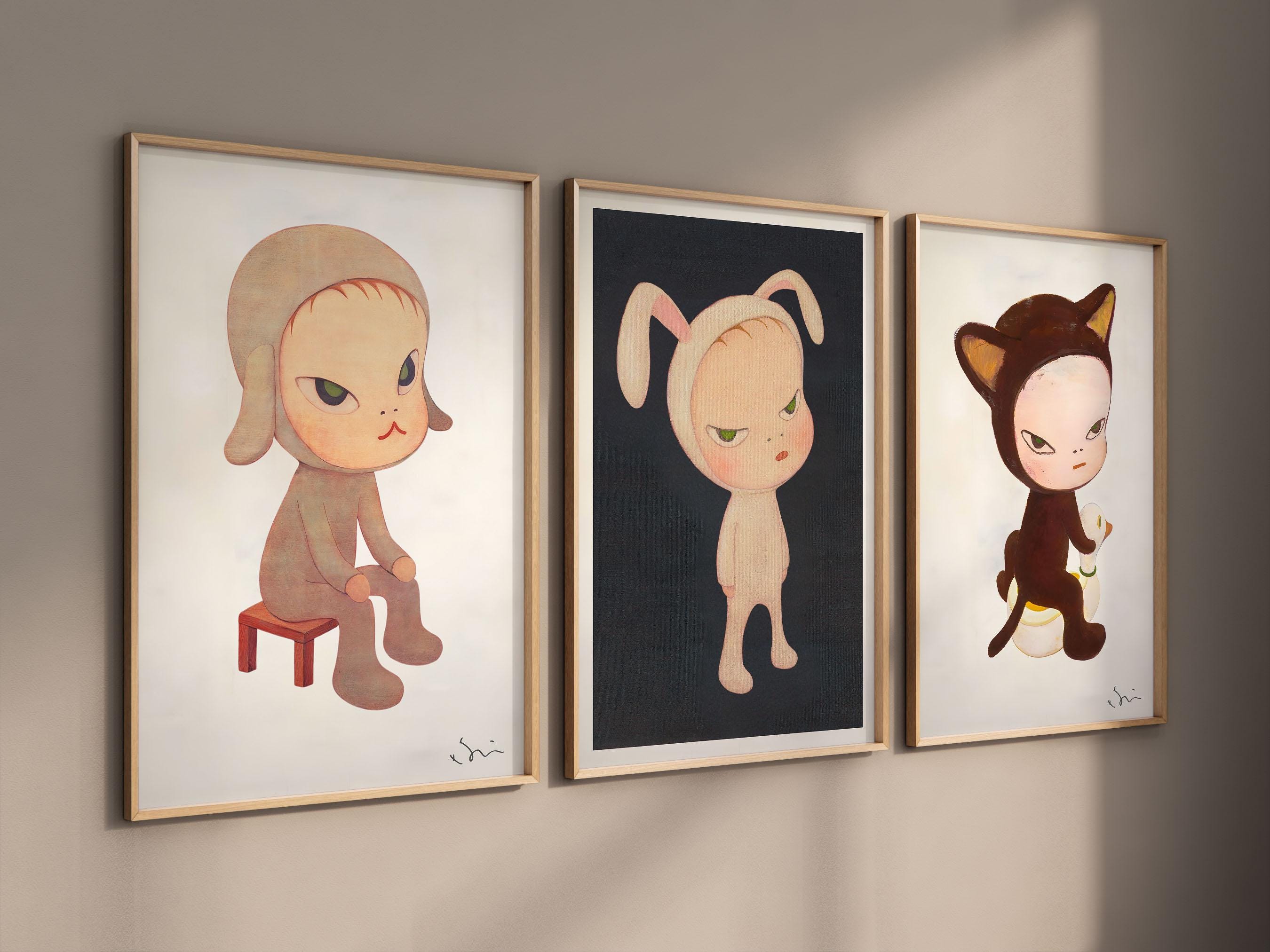 Yoshitomo Nara Signed Art High Quality Set of 3 Canvas / Art Prints / Framed Japanese Wall Art, We are Punks, Harmless kitty, Yayoi Kusama