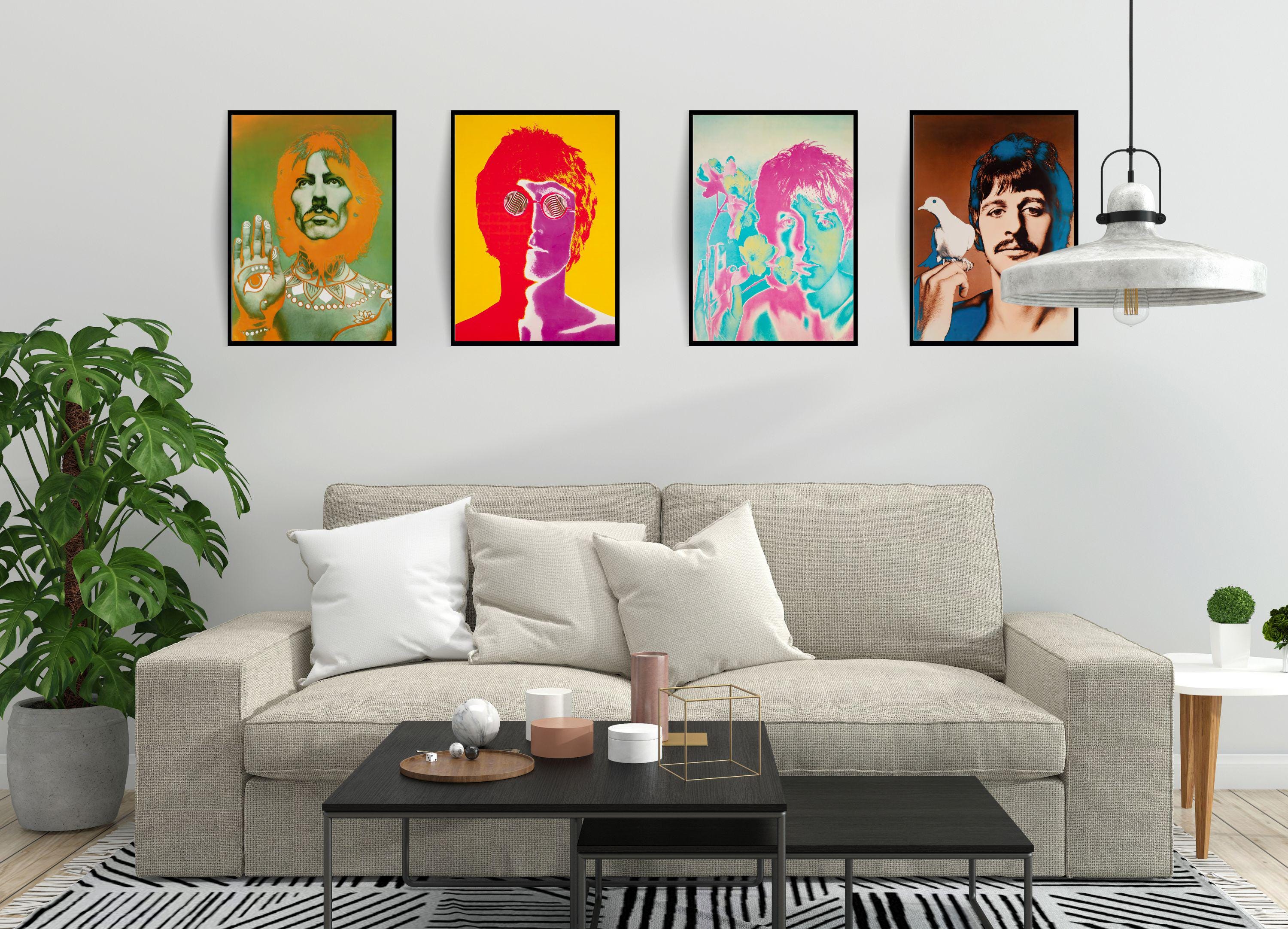 Vintage Beatles Set of 4 Canvas / Art Prints / Framed Wall Art, High Quality The Beatles Poster, Retro Music Art 1960's Vibrant Wall Prints
