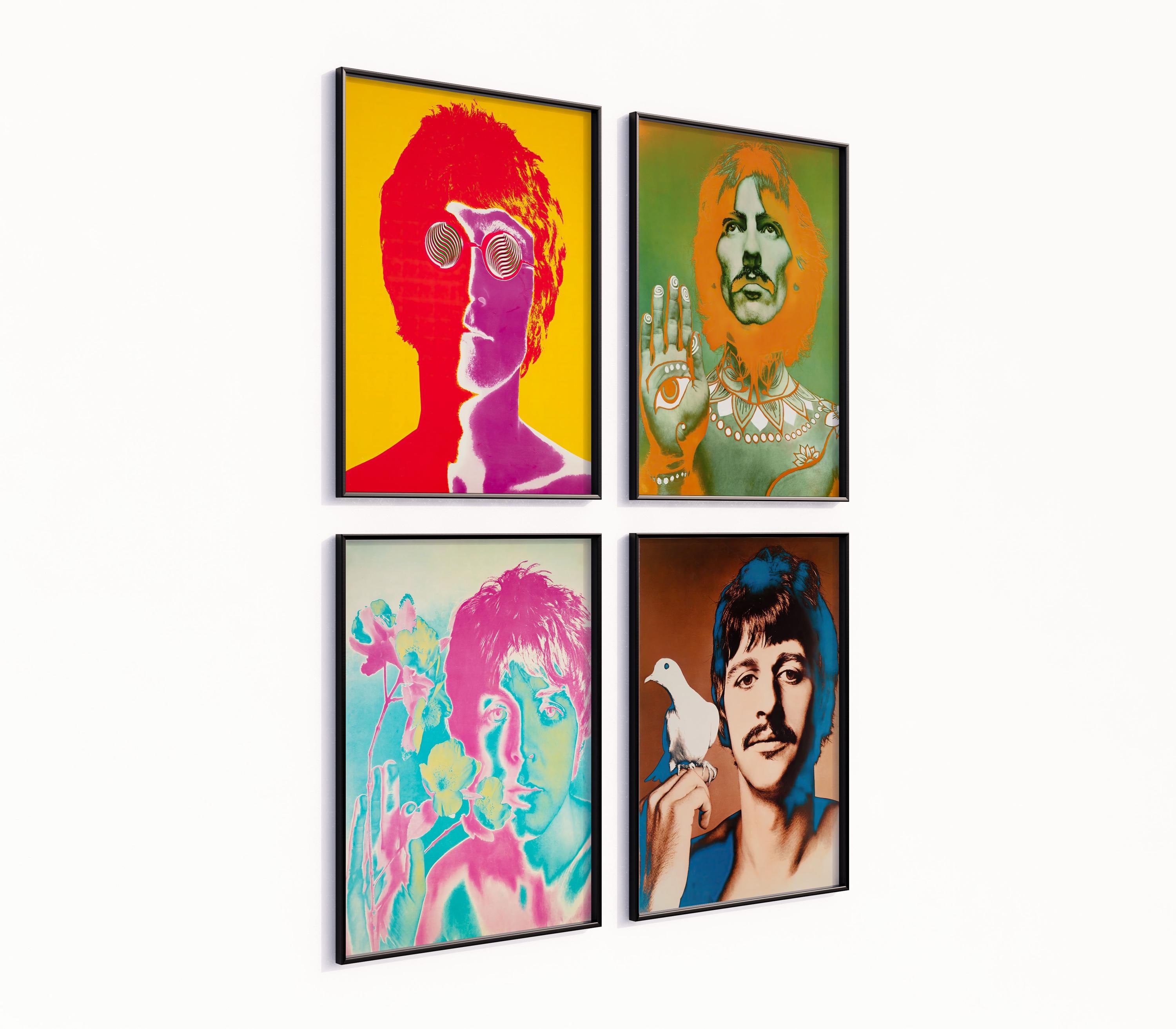 Vintage Beatles Set of 4 Canvas / Art Prints / Framed Wall Art, High Quality The Beatles Poster, Retro Music Art 1960's Vibrant Wall Prints