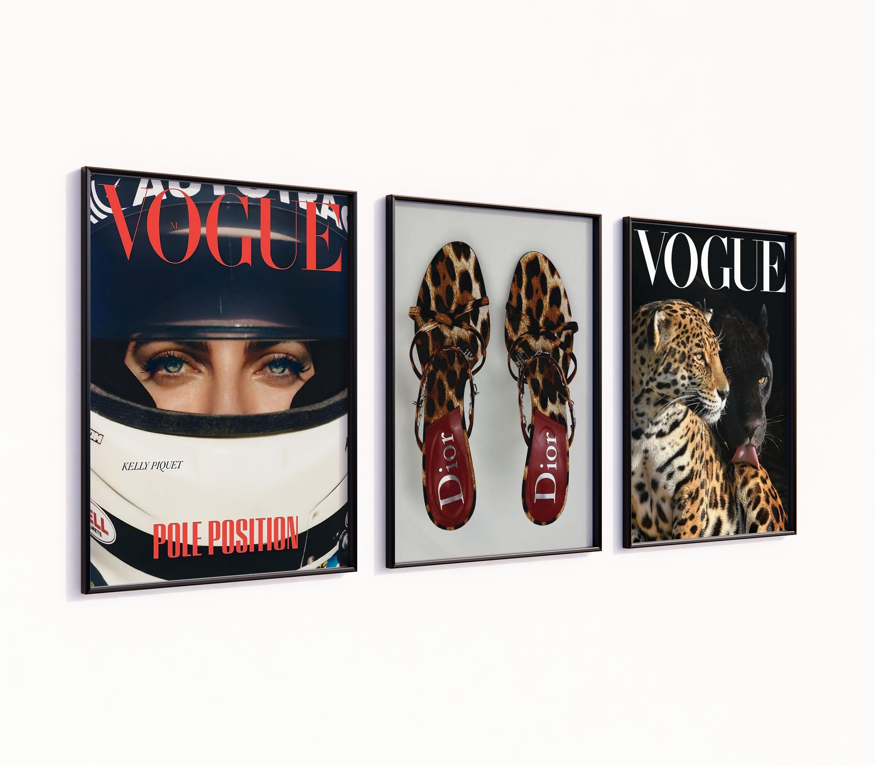 Retro Fashion Magazine Art Set of 3 Canvas / Art Prints / Framed, Vintage High Heels, Leopard Print Girly Poster, Trendy Wall Art Luxury Set