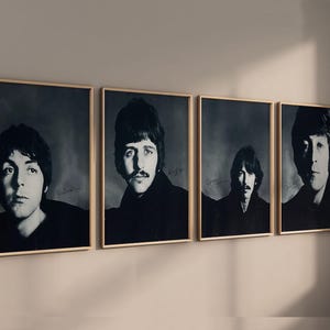 Juego de 4 lienzos/impresiones artísticas/arte mural enmarcado de The Beatles, póster vintage de los Beatles autografiado de alta calidad, impresiones de arte musical de los años 60
