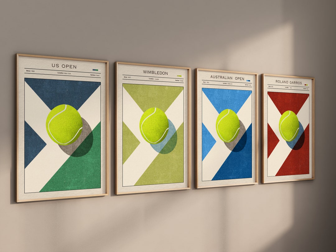 Tennis Poster Set of 4 Minimalist Wall Art Framed & Unframed, Tennis