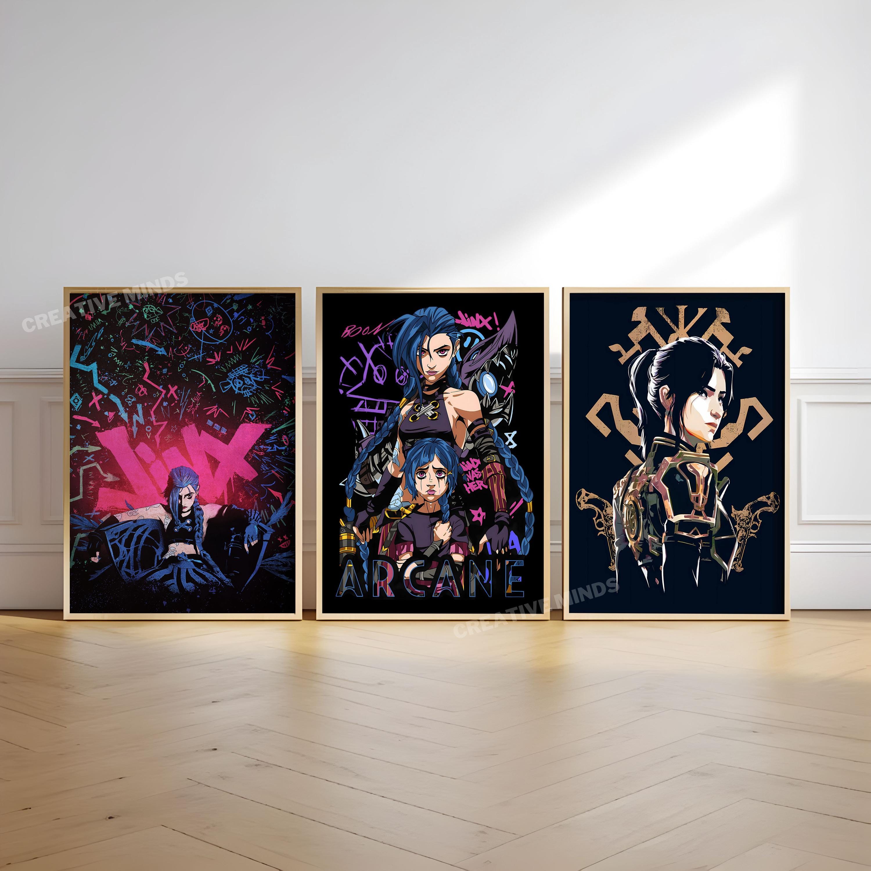 Arcane Jynx SET of 3 Canvas / Art Prints / Framed, League of Legends Art, High Quality Arcane Poster, Bedroom Decor, Gaming Wall Art Print