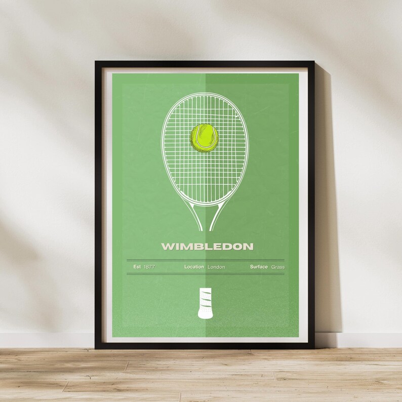 Tennis Poster Set of 4 Framed Wall Art, Tennis Racket Ball & Court Art Prints 2024 Tennis Gift