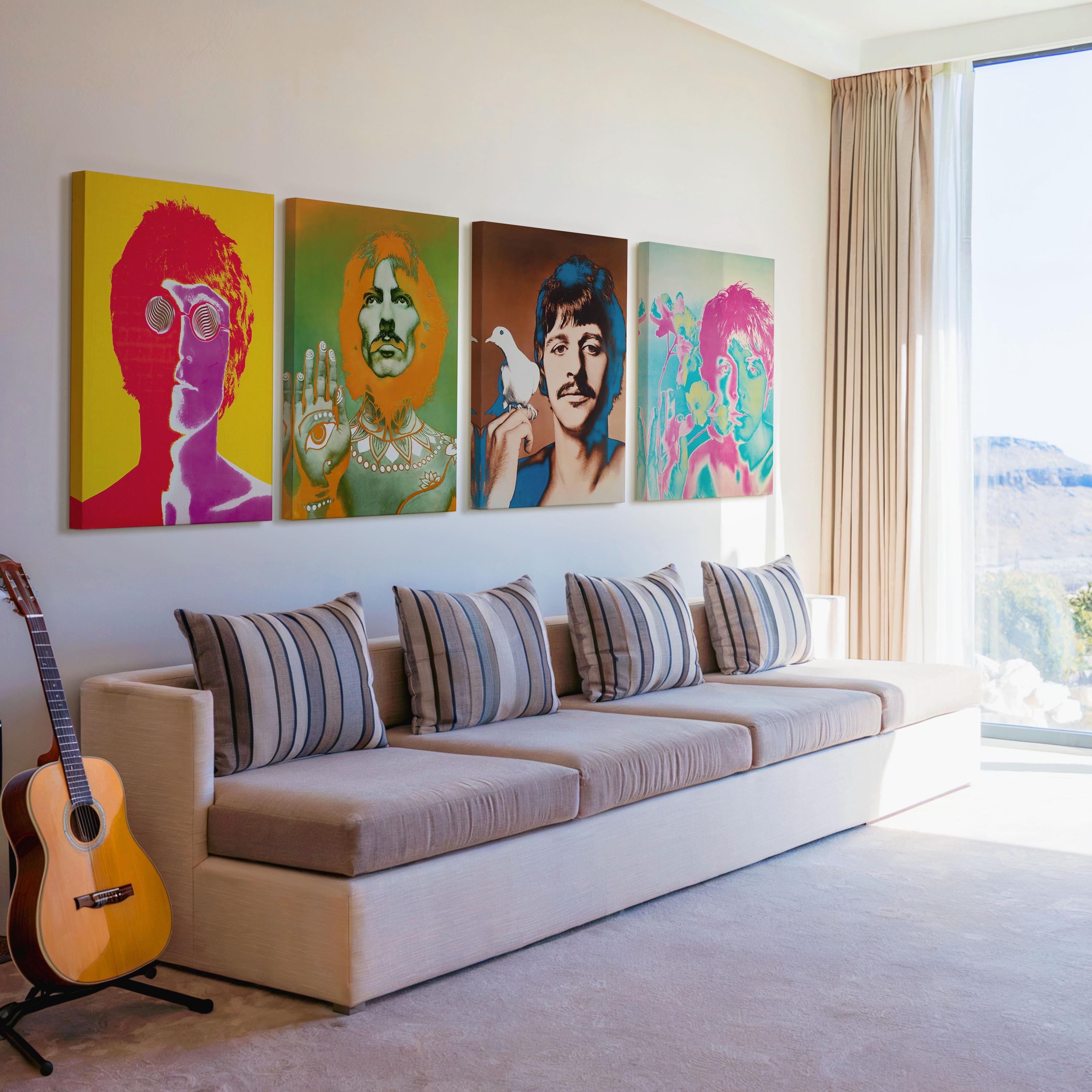 Vintage Beatles Set of 4 Canvas / Art Prints / Framed Wall Art, High Quality The Beatles Poster, Retro Music Art 1960's Vibrant Wall Prints