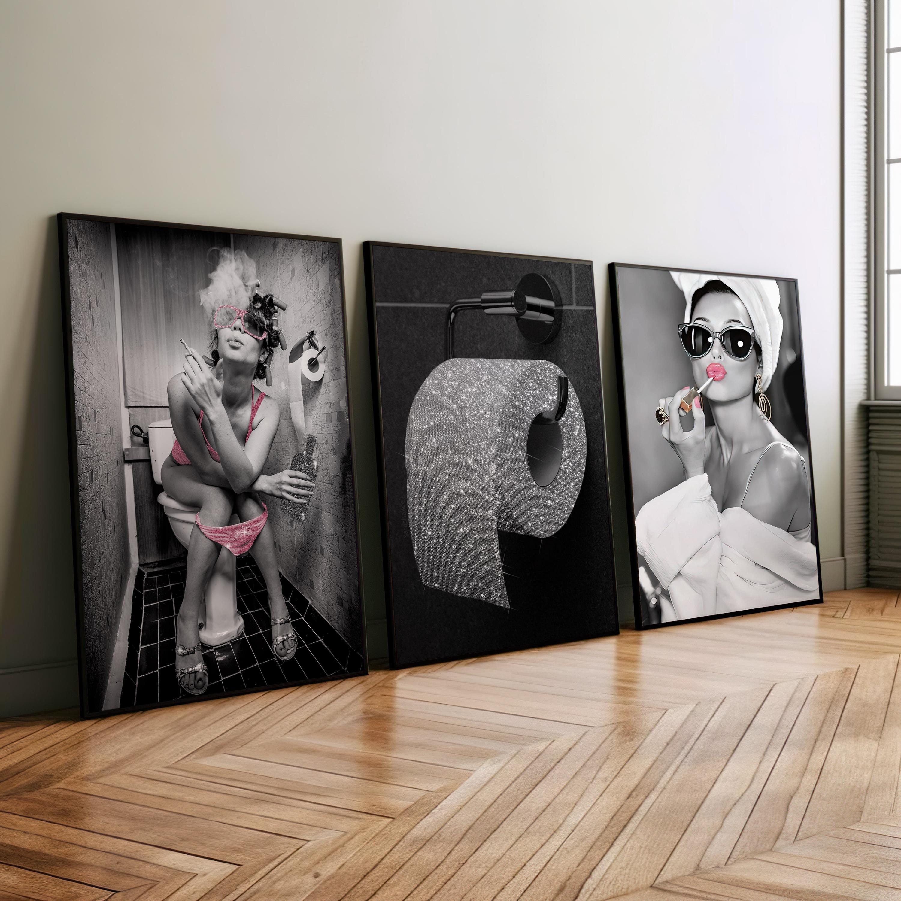 Luxury Glamorous Girl Set of 3 Canvas / Art Prints / Framed Wall Art, Home Decor, Make up GRWM Dorm Girls Art, Luxury Bathroom, Toilet