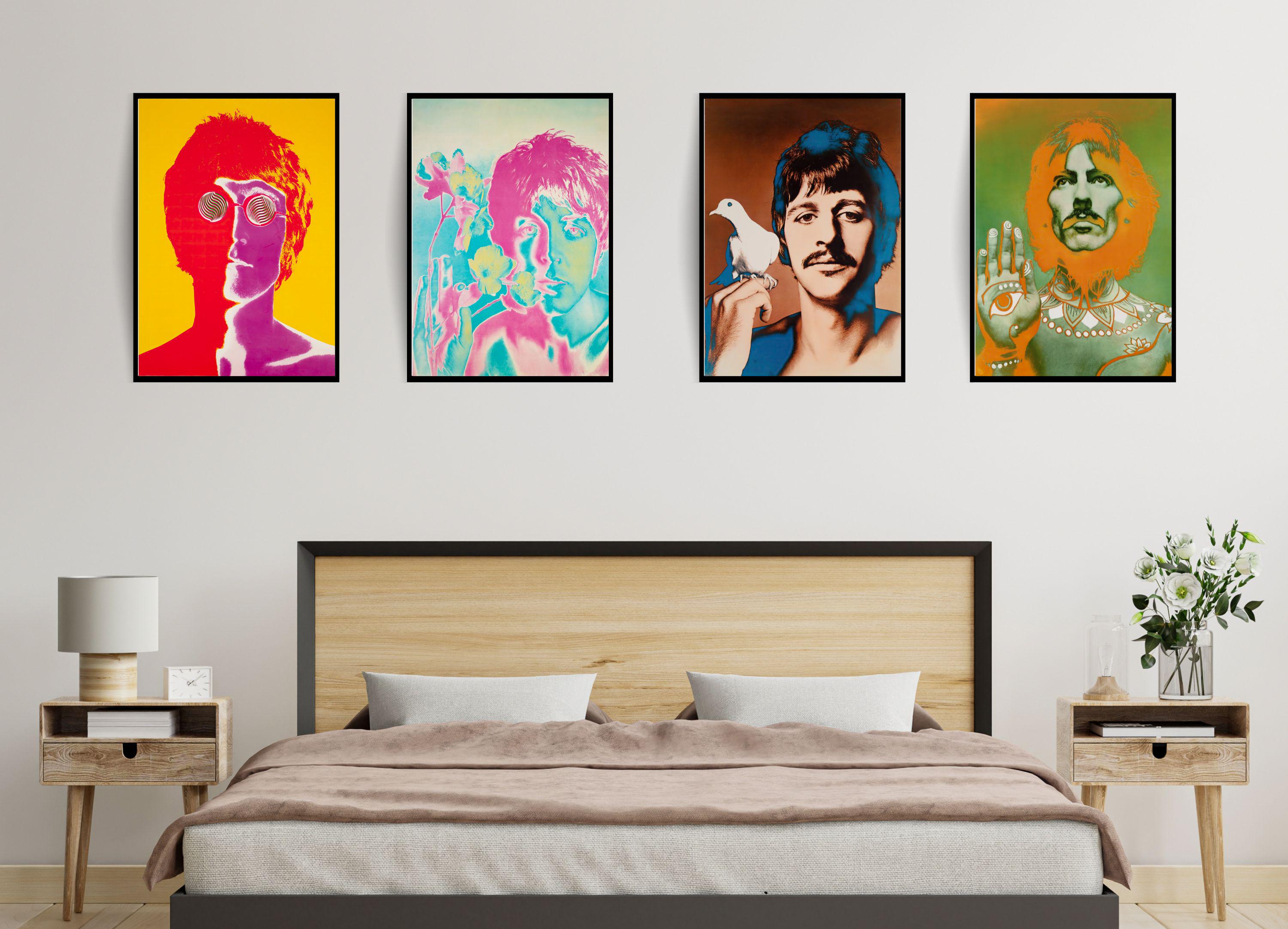 Vintage Beatles Set of 4 Canvas / Art Prints / Framed Wall Art, High Quality The Beatles Poster, Retro Music Art 1960's Vibrant Wall Prints