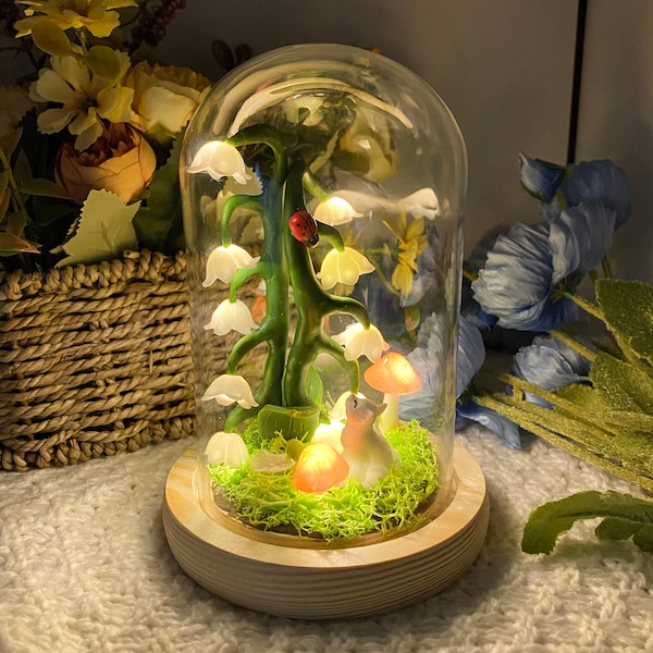 Lily Of The Valley Night Light-Handmade Flower Lamp-Cat Night Lamp-Dreamy and Romantic Night Light - Gift For Her - Whispers of Serendipity