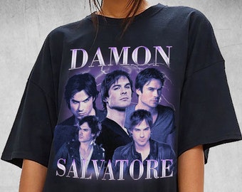 Limited Damon Salvatore Camicia Vintage horror Team Damon T shirt 90s Grapic Tee Unisex Tshirt Bootleg