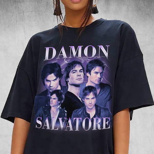 Limited Damon Salvatore Shirt Vintage horror Team Damon T shirt 90s Grapic Tee Unisex Tshirt Bootleg