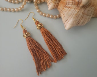 Handmade Burnt Orange Tassel Earrings / Handmade Gift