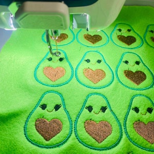 Filled and applique machine embroidery design | Adorable avocado, pes embroidery