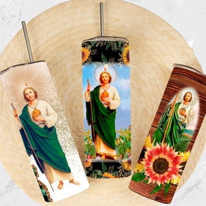 20 oz skinny tumbler sublimation design San Judas Tadeo Mexican flag PNG design + 20 oz tumbler template
