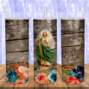 20oz skinny tumbler sublimation design San Judas Tadeo PNG design, san judas Tadeo 20oz tumbler