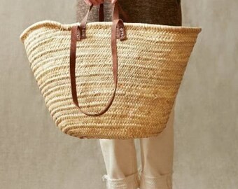 60% Off STRAW BAG Handmade with leather, French Market Basket, french market bag, Straw basket, french basket, grocery market bag