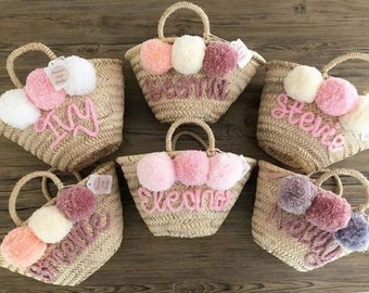 Personalized straw basket,bridal shower bags,customized straw bags,straw tote,embroidered bags kids birthday , Wedding guest gift